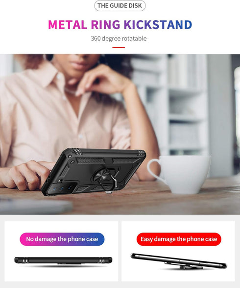 Androgate Military-Grade Metal Ring Holder Case for Samsung Galaxy S21 Plus 5G, Shockproof Cover with HD Protectors
