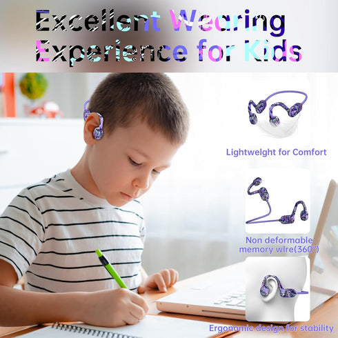 Kids Headphones, Bluetooth 5.2 Air Conduction Open Ear Headphones, 85dB Volume Limiting, IPX5 Waterproof, Deep Blue