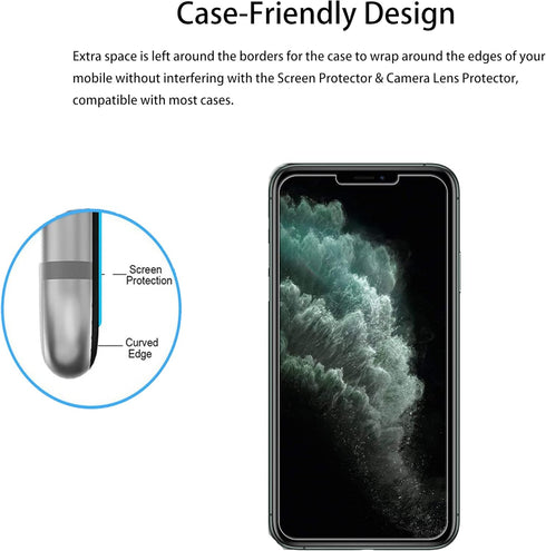 Easy Alignment Frame for iPhone 11 Pro Max Tempered Glass Screen Protector 2-Pack + Camera Lens Protector Film