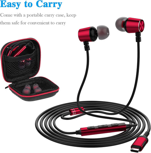 USB C Headphones for iPhone 15 Pro Max, Samsung S21, S22, S23, S24 Ultra, HiFi Stereo in-Ear Type C Earphones
