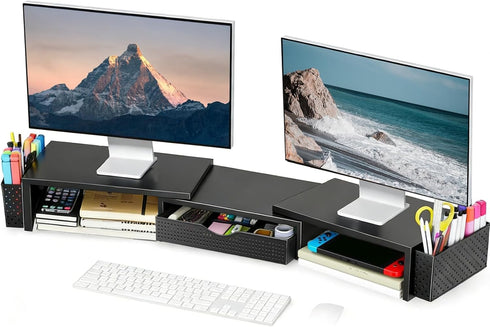 Spacrea Metal Desk Organizers and Accessories, Dual Monitor Stand Riser with Drawer