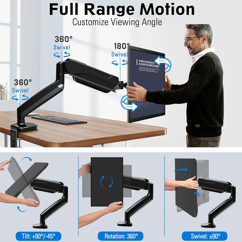 MOUNTUP Single Monitor Desk Mount, Adjustable Gas Spring Arm for Max 32 Inch Screen, VESA Mount Bracket, Black