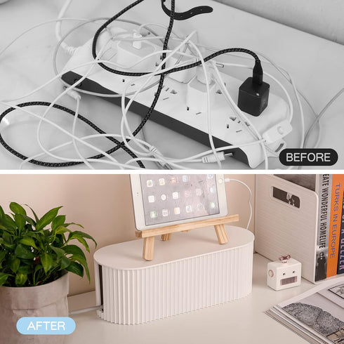FABROK Small Cable Management Box with 10 Cable Ties, Organizer Box for Power Strips, Surge Protectors, Chargers, Wires