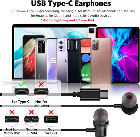 USB C Headphone,COOYA USB Type C Earphones Wired Earbuds Magnetic Bass Noise Canceling in-Ear Headset Mic for iPhone 15 Pro Max iPad 10 Air 6 Samsung Galaxy S24 Ultra S23 S22 A54 Pixel 8 7 for OnePlus