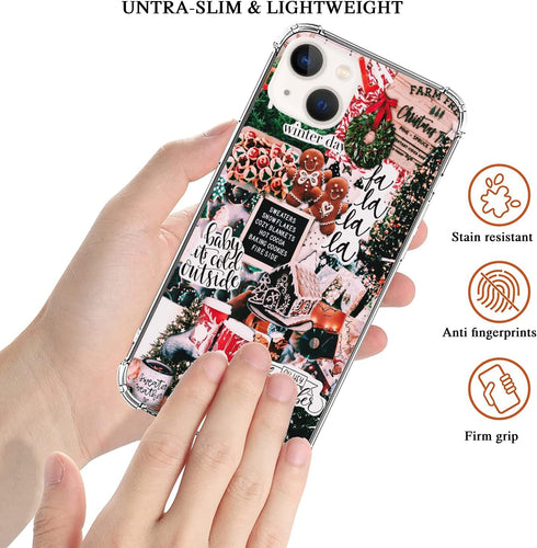 Winter Christmas Holiday Collage Case for iphone 13, Retro Aesthetic Christmas Gingerbread and Tree Pattern Case for Girls Women Men, Unique Trendy TPU Bumper Cover Case for iphone 13