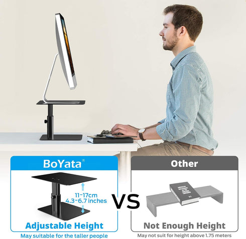 BoYata Monitor Stand, Adjustable Monitor Riser Metal Computer Stand Compatible with TV, PC, Laptop, Computer, iMac