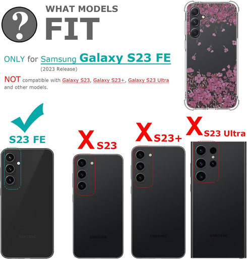 Floral Clear Case for Galaxy S23 FE, Pretty Flower Design Slim Soft Transparent TPU Protective Bumper Case for Women