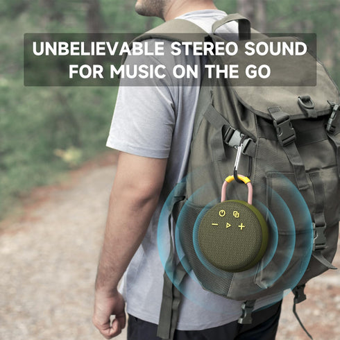 Musibaby 5.3, Packs, Rugged Mini Clip-On Speaker BT Waterproof Build, Shock-Resistant Rubber Shell, Great for Camping