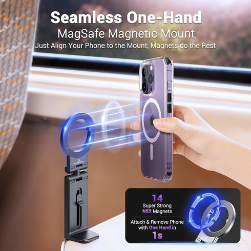 PROfezzion 2 Pack 17 16 15 14 13 12 360Rotation Magnetic Airplane Phone Holder for Mag Safe iPhone & All Phone, Travel