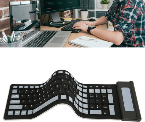 Silicone Keyboard, Foldable Soft Waterproof Rollup Keyboard for PC Laptop Notebook, 103 Keys, Mute Typing, Lightweight