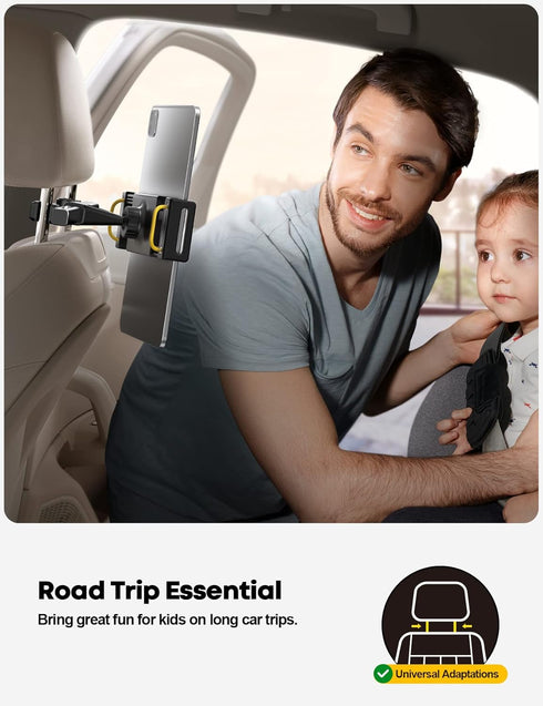 Lamicall Car Tablet Headrest Holder - Car Back Seat Headrest Tablet Mount Stand for Kids, Road Trip Essentials, Compatible with 2024 iPad Pro 11/13", Air Mini, Galaxy Tab, 4.7-13" Tablet, Black by Lamicall