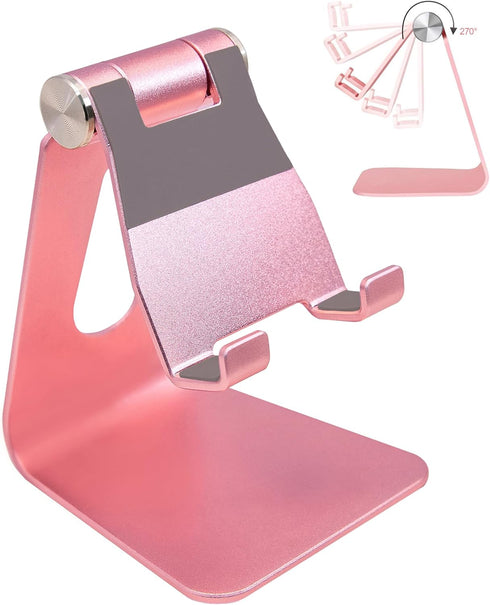 Adjustable Multi-Angle Aluminum Cell Phone Tablet Stand, Non-Slip Dock Holder Cradle Charger Station Mount, Foldable