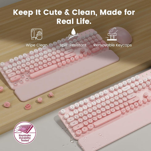 SABLUTE 2-Stage 2.4GHz Wireless Keyboard and Mouse Combo, Magnetic Soft-Touch Wrist Rest, Round Keycaps, Full-Size