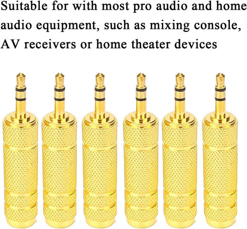 6PCS 3.5mm Male Plug to 6.35mm Female Stereo Jack Adaptor, Gold Plated Converter for Audio