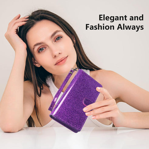 Varikke Detachable Wallet Case for iPhone 13 Pro Max with Card Holder, Fashion Glitter Leather Strap Magnetic Flip