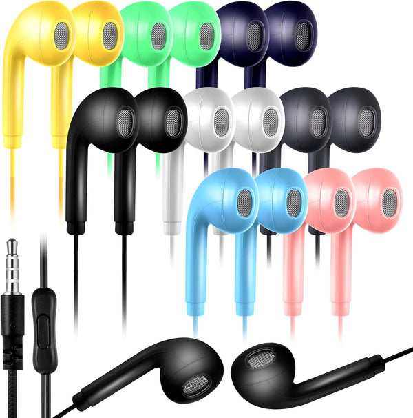 Xinnun 50 Pack Bulk Earbud Headphones with Mic Student in Ear Earbuds