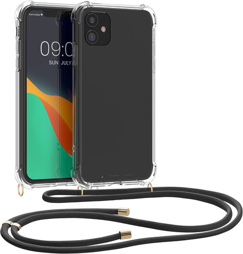 kwmobile Clear TPU Crossbody Case for Apple iPhone 11 with Lanyard Cord Strap (Transparent/Black)