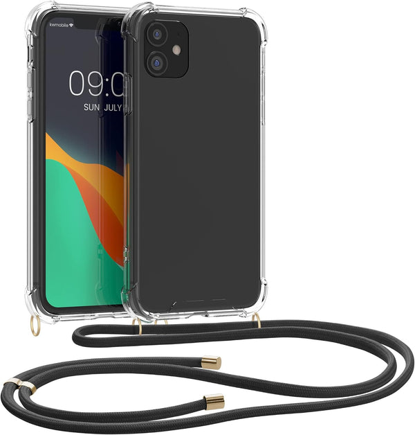 kwmobile Clear TPU Crossbody Case for Apple iPhone 11 with Lanyard Cord Strap (Transparent/Black)