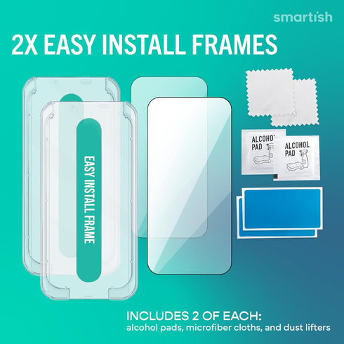 17 2-Pack 9H 17 Smartish iPhone Pro Screen Protector - Tempered Glass Screen Protectors - Tuff Sheet - Easy Install