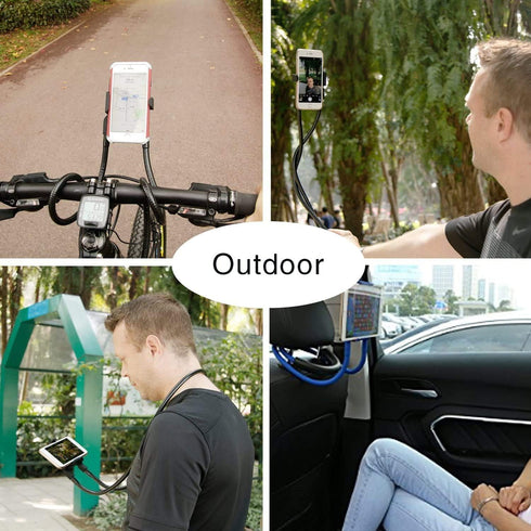 Upgraded Cell Phone Stand Hanging on Neck, Hands-Free Mobile Phone Holder Clip on Bed/Table 360° Rotation