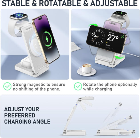 GEJIUCAI 3 1 20W 16 15 14 13 12 Magnetic Wireless Charger Stand, in Foldable Wireless Charging Station with Adapter