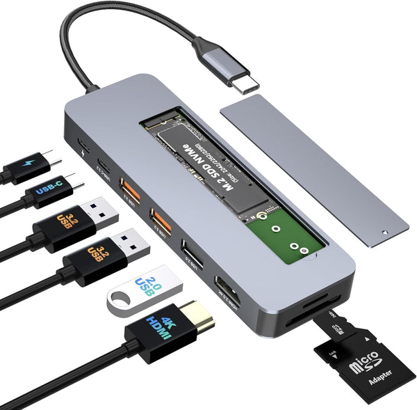 Buerlaseul USB C Docking Station with M.2 NVMe SSD Enclosure 10Gbps, 9 in