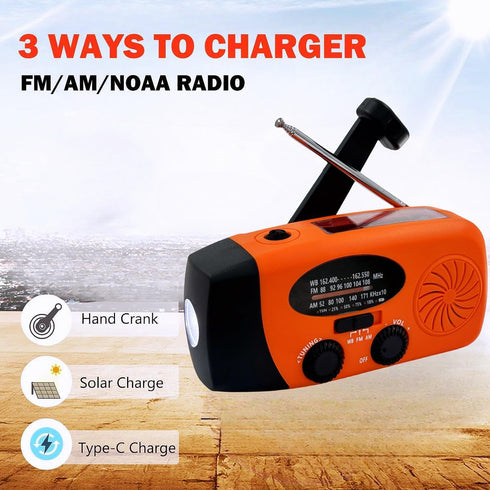 5000mAh Weather Emergency Radio, Portable Solar AM/FM/NOAA Hand Crank Radio with SOS, Power Bank (Orange)