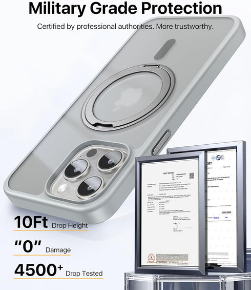 andobil Case for iPhone 15 Pro Max with 360° Ring Stand, Military Drop Protection, Slim Magnetic - Natural Titanium