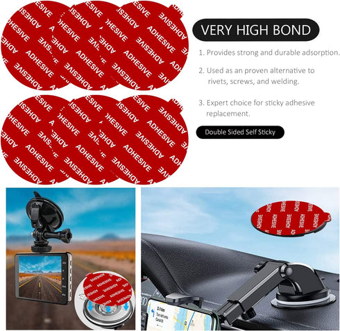 PKYAA Dashboard Pad Mounting Disk Sticky Adhesive Replacement Kit, 6pcs 3.15"(80mm) Circle Stickers for Suction Cup Car