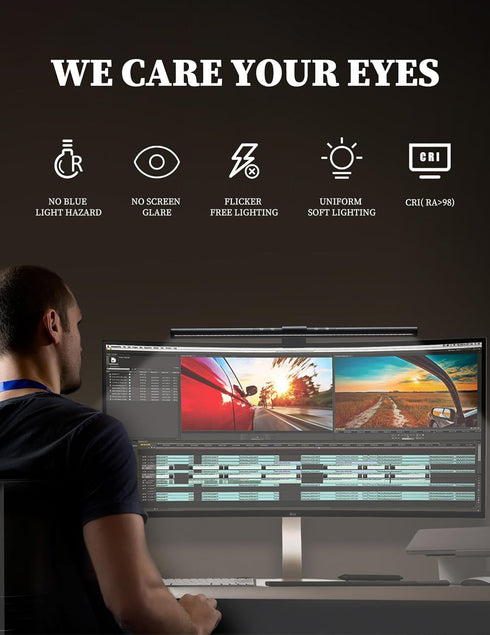 USB Powered Monitor Light Bar, Eye Caring LED Screen Light for Workspace, Dimmable Minimalist Lamp, Touch Control for