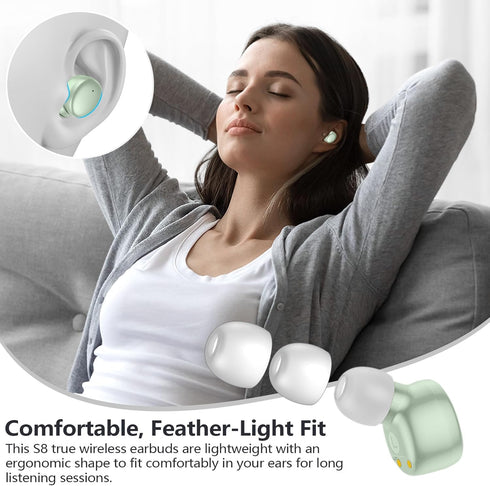 MOZOTER S8 Mini Wireless Earbuds Bluetooth 5.3, 60Hrs Playtime with Charging Case, Premium Sound for Sport, Green