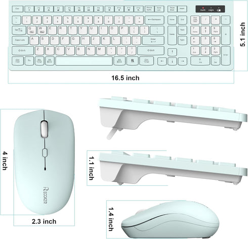 RECCAZR 2.4GHz Silent Keyboard and Mouse Combo Wireless,ful-Sized Wireless Keyboard and Adjustable DPI Mouse, USB