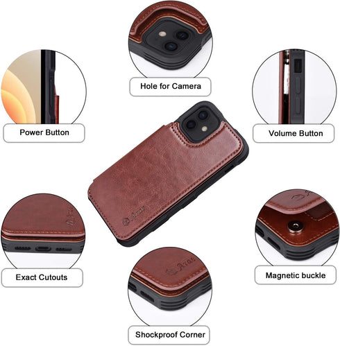 Arae Compatible with iPhone 12 Case - Wallet Case with PU Leather Card Pockets Back Flip Cover for iPhone 12/12 Pro