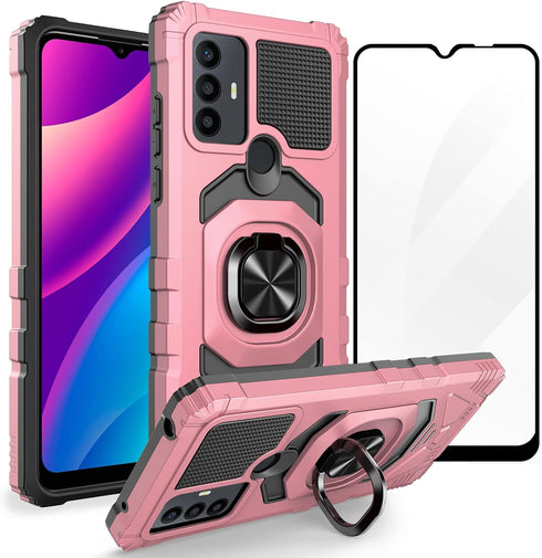Ailiber Case for TCL 30 SE, with Screen Protector, Ring Kickstand for Magnetic Car Mount, Heavy Duty Shockproof Cover,