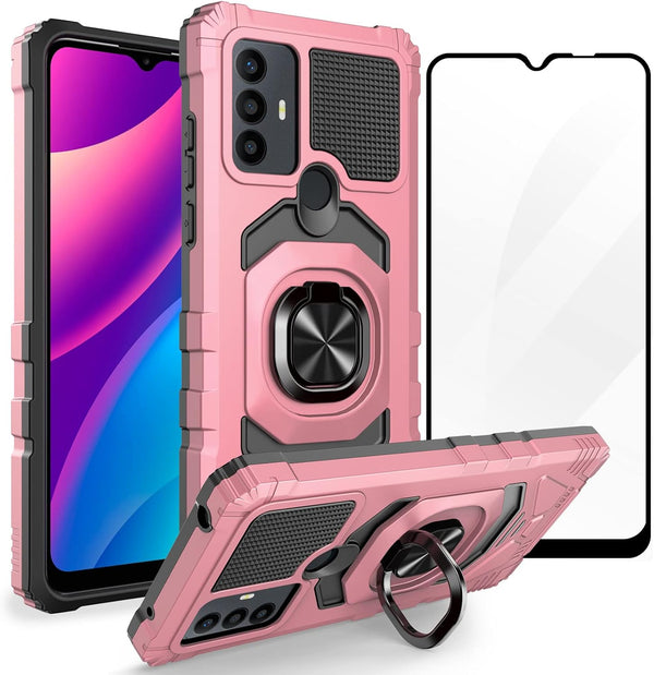 Ailiber Case for TCL 30 SE, with Screen Protector, Ring Kickstand for Magnetic Car Mount, Heavy Duty Shockproof Cover,