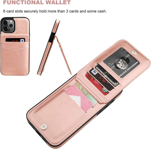 KIHUWEY Wallet Case for iPhone 12 Pro Max, Credit Card Holder, Premium Leather Magnetic Clasp, Rose Gold