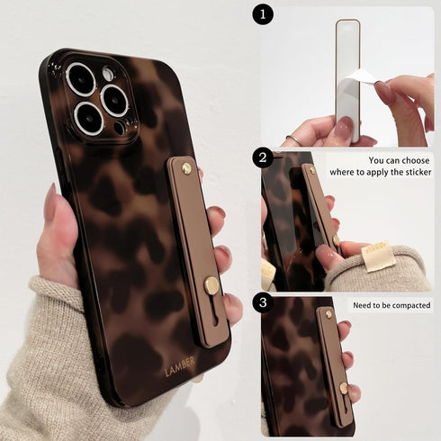 NITITOP 12 Compatible with iPhone Pro Max Case with Wrist Strap Cute Stylish Leopard Aesthetic Tortoise Amber Design