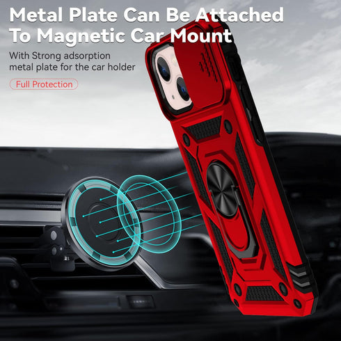 Hitaoyou Military Grade Shockproof Case for iPhone 13 - Heavy Duty Protective Case with Camera Cover & Kickstand - Red