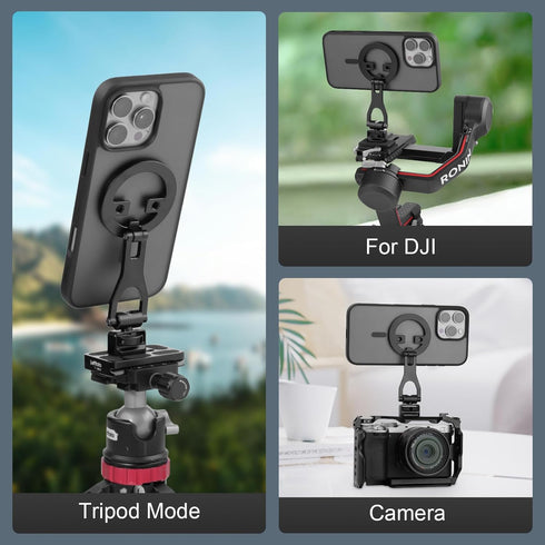 Leftfoto 1/4"-20 17 16 15 14 13 12 Metal Strong Magnetic Phone Stand with ARRI Locating Screw -Adjustable Foldable