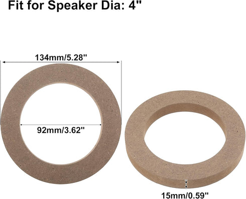 X AUTOHAUX 4 Pcs 4" Universal Wooden Car Speaker Subwoofer Mounting Spacer Rings Adapter Bracket Holder