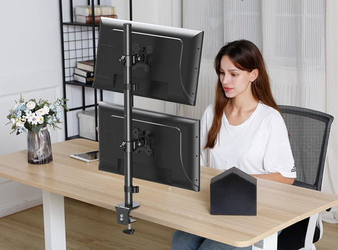 MOUNT PRO Vertical Dual Monitor Stand, Stacked Monitor Mount for 2 Monitors Up to 32 inches, Adjustable Desk Mount