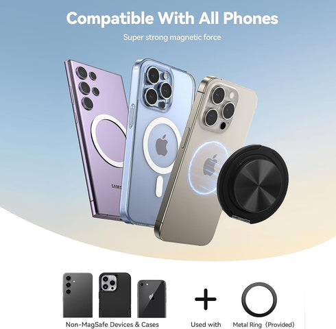 LUCKY BEAN Cell Phone Grip for Magnetic with Kickstand, Secure Hold for iPhone Magnetic Cases, Adjustable Foldable