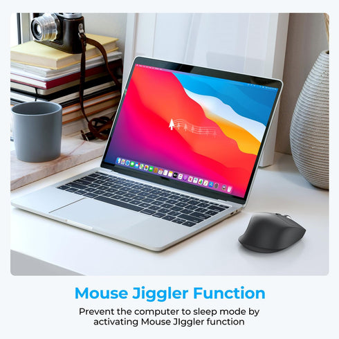 iClever Bluetooth Mouse, MD360 Wireless Ergonomic Mouse with Mouse Jiggle, Rechargeable for Multi Devices