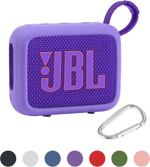 co2CREA Silicone Cover Case for JBL Go 4 Waterproof Bluetooth Speaker, Portable Travel Case with Carabiner (Purple Case)