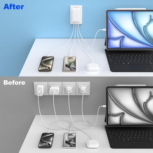 Flat USB Wall Charger, Excgood 40W 4Port USB and USB C Fast Charging Block PD+QC Foldable Wall Plug Power Adapter