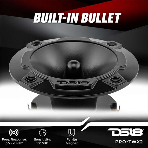 DS18 PRO-TWX2 3.78" Super Bullet Tweeter with 1" Aluminum Voice Coil, 240 Watts, 4 Ohms (2 Speakers Included)