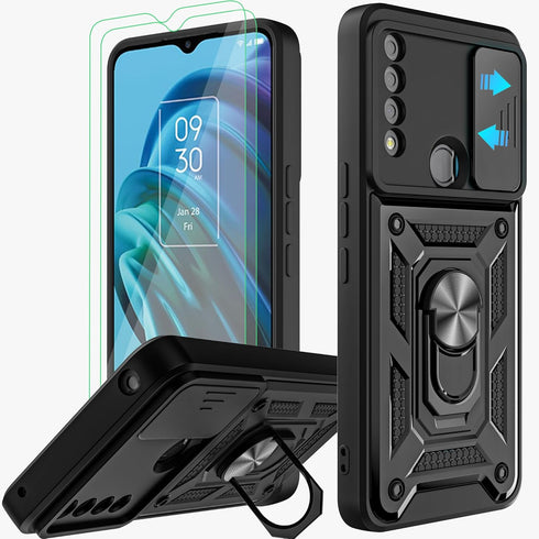 TCL 30 XE 5G Phone Case (Not Fit TCL 30 XL) with Slide Camera Cover, 2pcs HD Screen Protector, 360° Rotation Kickstand