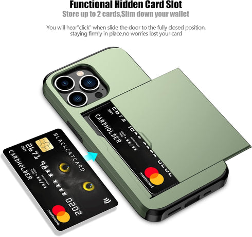 Nvollnoe for iPhone 13 Pro Case with Card Holder Heavy Duty Protective Dual Layer Shockproof Hidden Card Slot Slim Wallet Case for iPhone 13 Pro for Men&Women(Green)