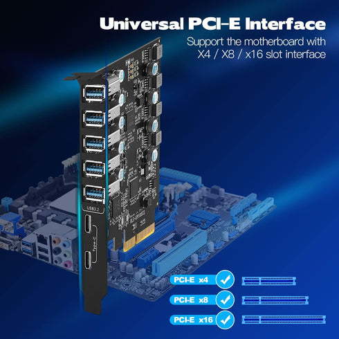PCIe USB 3.2/3.1 Gen 2 Card - SuperSpeed 10Gbps 7-Ports Expansion Card for USB C & USB A for Windows & Mac