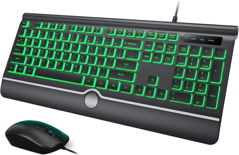HeengYanson Wired Keyboard and Mouse Combo, Backlit Computer Keyboards with Wrist Rest, Light